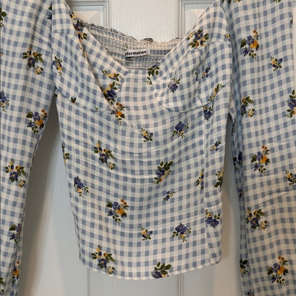 Reformation Reign Floral Gingham Top in Al Fresco Size 6 - Picture 4 of 8
